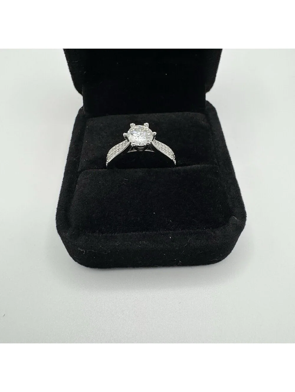 Platinum plated one carat, moissanite engagement ring, adjustable